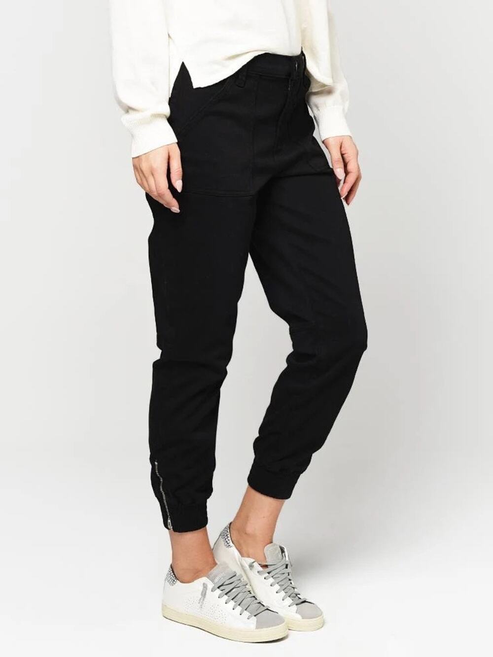 J Brand Women's Arkin Mid-Rise Zip Ankle Jogger Pant Patch Pocket Black Size 26